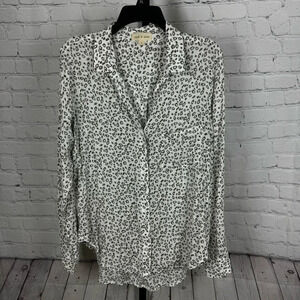 Cloth & Stone Button Down Long Sleeve Top Green Print Size Small